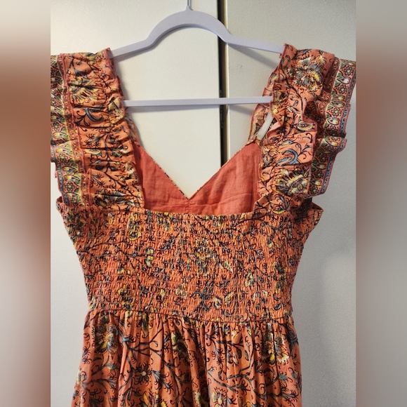 Scandi girl Dreamy Caroline Constas Coral Smocked Tier Maxi Nap Dress Small - Picture 5 of 6